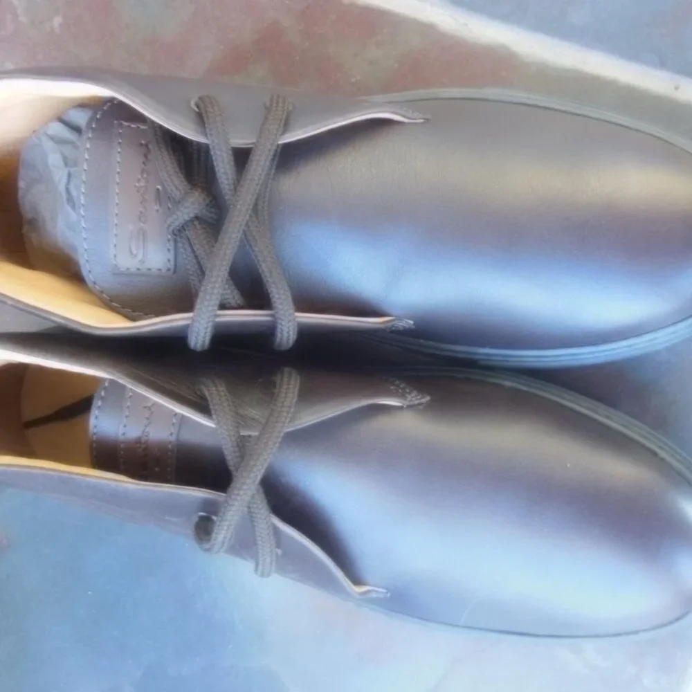 New Authentic Santoni High Top Luxury Leather Shoes Brown Italy UK 11 US 12 - Picture 13 of 14